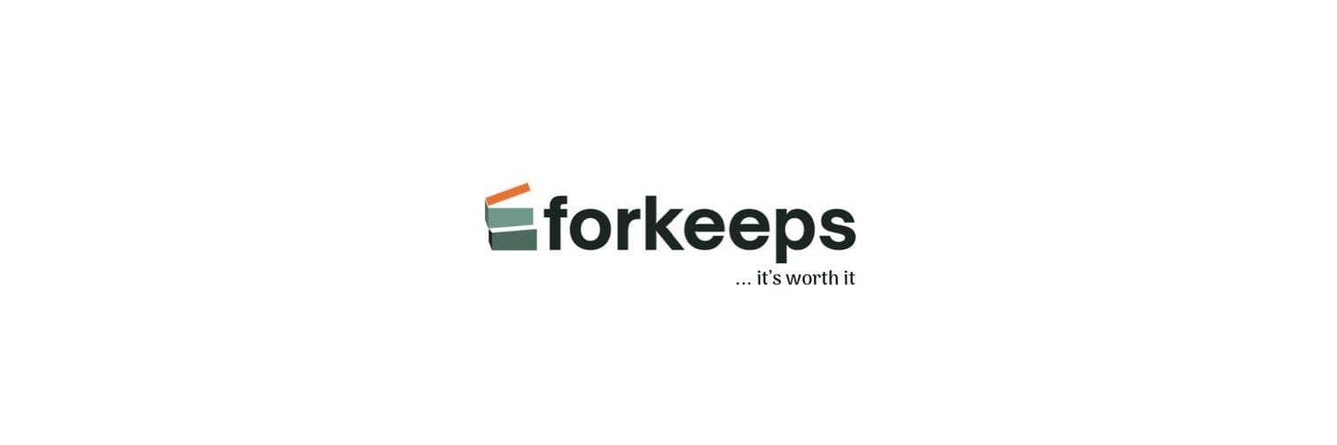 A visual of forkeeps logo and tagline